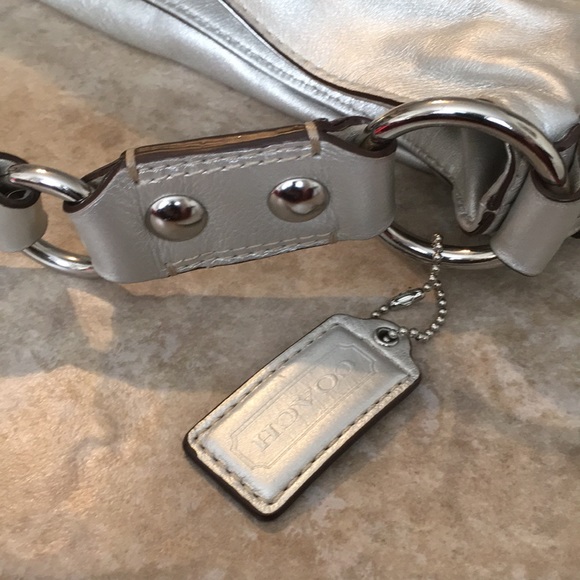 Coach Slouchy Signature Logo Tote Metallic Leather Large Handbag - Picture 9 of 14